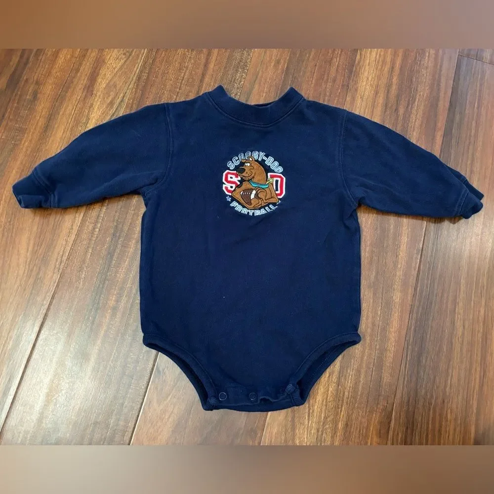 Scooby Doo Hanna Barbera vintage 2000 embroidered football long sleeve onesie